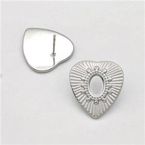 Raw Stainless Steel Stud Earring Heart, approx 16mm [SSB5852]