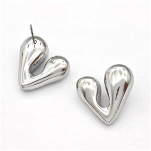 Raw Stainless Steel Heart Stud Earring, approx 20mm [SSB5857]