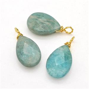 Natural Green Amazonite Teardrop Pendant Faceted Wire Wrapped, approx 8-12mm [SSB5887]