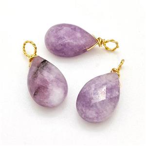 Lilac Jasper Teardrop Pendant Faceted Wire Wrapped, approx 8-12mm [SSB5889]