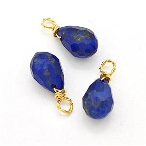 Natural Lapis Lazuli Teardrop Pendant Faceted Wire Wrapped, approx 6-9mm [SSB5890]