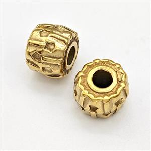 Stainless Steel Barrel Beads Large Hole Gold Plated, approx 9-12mm, 4mm hole [SSB5891]