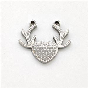 Raw Stainless Steel Deer Pendant Heart 2loops, approx 12-15mm [SSB5905]