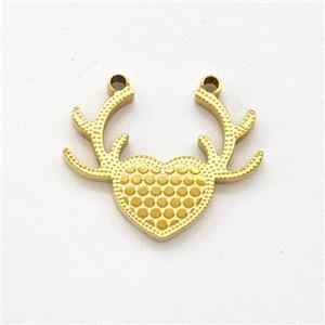Stainless Steel Deer Pendant Heart 2loops Gold Plated, approx 12-15mm [SSB5906]