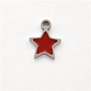 Raw Stainless Steel Star Pendant Red Enamel, approx 5mm [SSB5909]