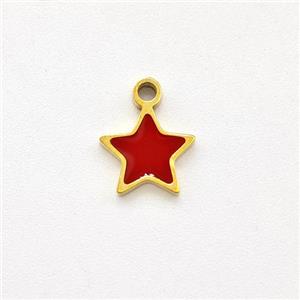 Stainless Steel Star Pendant Red Enamel Gold Plated, approx 5mm [SSB5910]