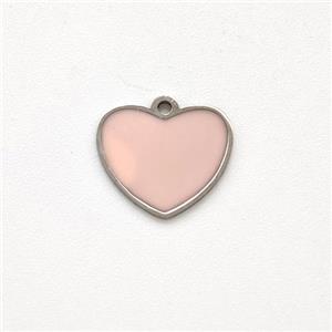 Raw Stainless Steel Heart Pendant Pink Enamel, approx 10mm [SSB5911]