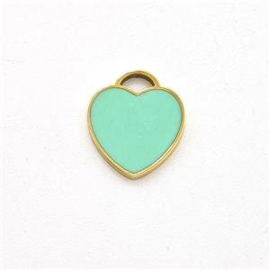 Stainless Steel Heart Pendant Green Enamel Gold Plated, approx 9mm [SSB5914]