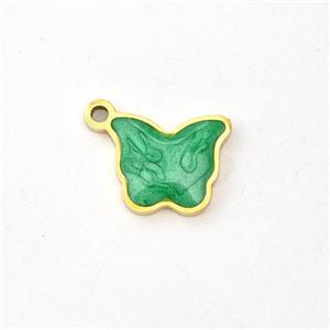 Stainless Steel Butterfly Pendant Green Painted Gold Plated, approx 7-9mm [SSB5916]