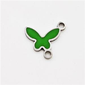 Raw Stainless Steel Butterfly Pendant Green Enamel, approx 7-11mm [SSB5919]