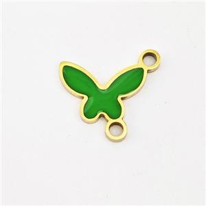 Stainless Steel Butterfly Pendant Green Enamel Gold Plated, approx 7-11mm [SSB5920]