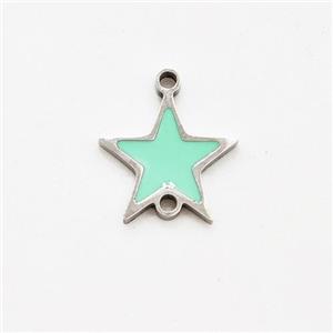 Raw Stainless Steel Star Connector Green Enamel, approx 9.5mm [SSB5921]
