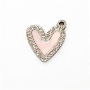 Raw Stainless Steel Heart Pendant Pink Enamel, approx 11mm [SSB5923]