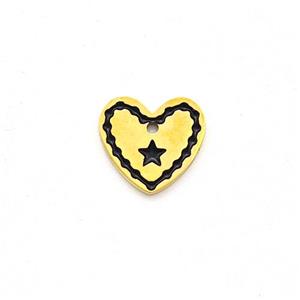 Stainless Steel Heart Pendant Black Enamel Star Gold Plated, approx 8mm [SSB5925]