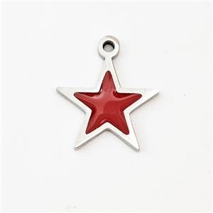 Raw Stainless Steel Star Pendant Red Enamel, approx 12mm [SSB5928]