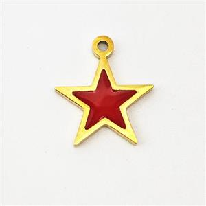 Stainless Steel Star Pendant Red Enamel Gold Plated, approx 12mm [SSB5929]