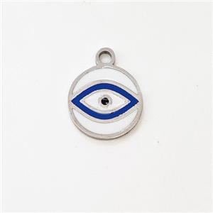 Raw Stainless Steel Evil Eye Pendant Circle Blue Enamel, approx 10mm [SSB5930]