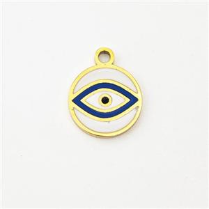 Stainless Steel Evil Eye Pendant Circle Blue Enamel Gold Plated, approx 10mm [SSB5931]