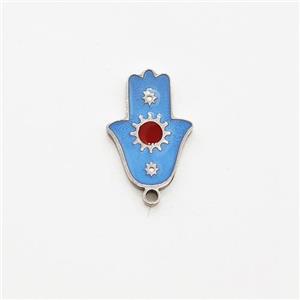 Raw Stainless Steel Hand Pendant Blue Enamel, approx 7.5-10mm [SSB5932]