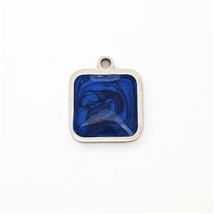 Raw Stainless Steel Square Pendant Blue Painted, approx 11mm [SSB5934]