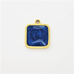 Stainless Steel Square Pendant Blue Painted Gold Plated, approx 11mm [SSB5935]