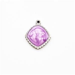Raw Stainless Steel Square Pendant Purple Painted, approx 10mm [SSB5940]