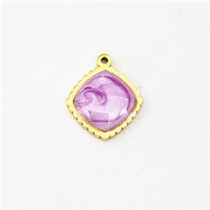 Stainless Steel Square Pendant Purple Painted Gold Plated, approx 10mm [SSB5941]