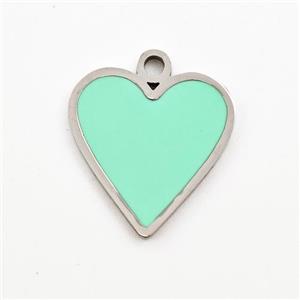 Raw Stainless Steel Heart Pendant Apple Green Enamel, approx 16mm [SSB5944]