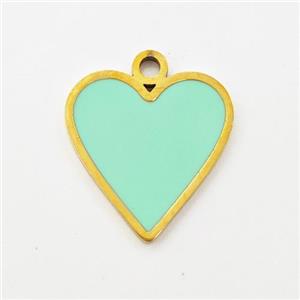 Stainless Steel Heart Pendant Apple Green Enamel Gold Plated, approx 16mm [SSB5945]