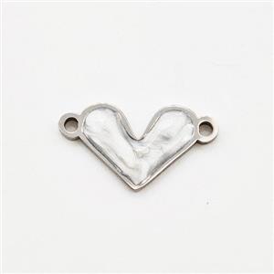 Raw Stainless Steel Heart Connector White Painted, approx 8.5-11mm [SSB5952]