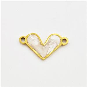 Stainless Steel Heart Connector White Painted Gold Plated, approx 8.5-11mm [SSB5953]