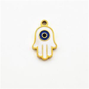 Stainless Steel Hand Pendant White Enamel Evil Eye Gold Plated, approx 7-10mm [SSB5965]