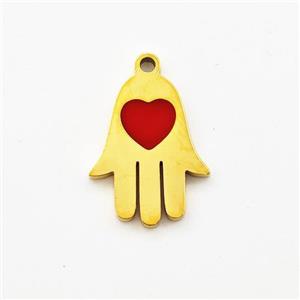 Stainless Steel Hand Pendant Red Enamel Heart Gold Plated, approx 10-13mm [SSB5966]