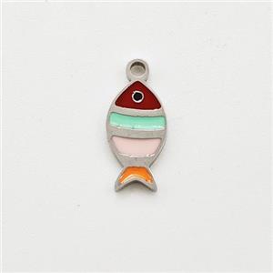 Raw Stainless Steel Fish Pendant Multicolor Enamel, approx 6-10mm [SSB5967]