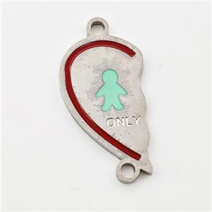 Raw Stainless Steel Connector Split Heart Boy Enamel, approx 11-20mm [SSB5974]