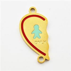 Stainless Steel Connector Split Heart Boy Enamel Gold Plated, approx 11-20mm [SSB5975]