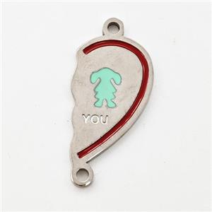 Raw Stainless Steel Connector Split Heart Girl Enamel, approx 11-20mm [SSB5976]