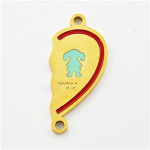 Stainless Steel Connector Split Heart Girl Enamel Gold Plated, approx 11-20mm [SSB5977]