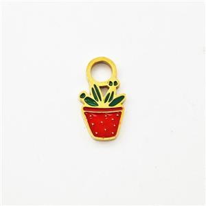 Stainless Steel Flower Plant Pendant Enamel Gold Plated, approx 6-10mm [SSB5979]