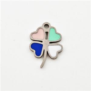 Raw Stainless Steel Clover Pendant Multicolor Enamel, approx 9-12mm [SSB5982]