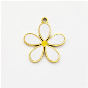 Stainless Steel Flower Pendant White Enamel Gold Plated, approx 14mm [SSB5985]