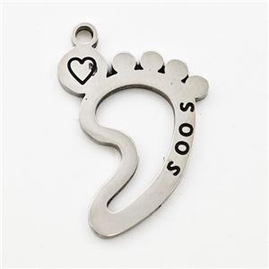 Raw Stainless Steel Babyfeet Pendant Heart, approx 15-20mm [SSB5988]