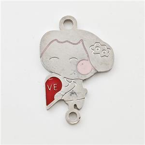 Raw Stainless Steel Kids Girls Connector Split Heart Red Enamel, approx 15-17mm [SSB5992]
