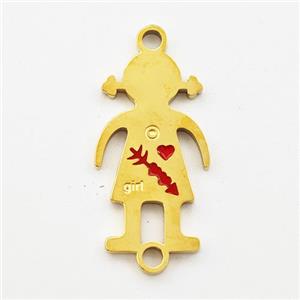 Stainless Steel Kids Girls Connector Split Heart Red Enamel Gold Plated, approx 10-18mm [SSB5995]
