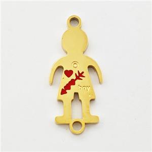 Stainless Steel Kids Boy Connector Split Heart Red Enamel Gold Plated, approx 10-18mm [SSB5997]