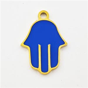Stainless Steel Hand Pendant Blue Enamel Gold Plated, approx 14-17mm [SSB5998]