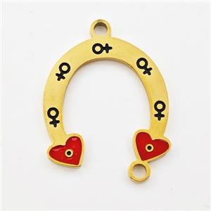 Stainless Steel Horseshoe Pendant Heart Red Enamel Gold Plated, approx 17-18mm [SSB6000]