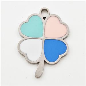 Raw Stainless Steel Clover Pendant Multicolor Enamel, approx 16-20mm [SSB6006]