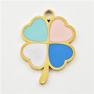 Stainless Steel Clover Pendant Multicolor Enamel Gold Plated, approx 16-20mm [SSB6007]