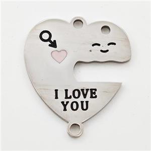 Raw Stainless Steel Heart Connector Emoji Enamel, approx 19mm [SSB6008]